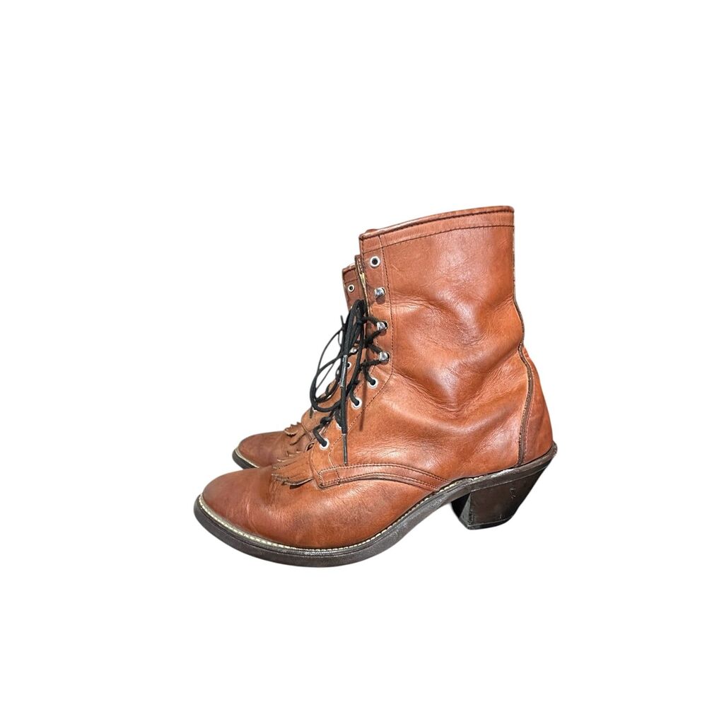 Vintage Laredo Womens Brown Leather Kiltie Western Ankle Boots Sz 9.5 M Cowgirl